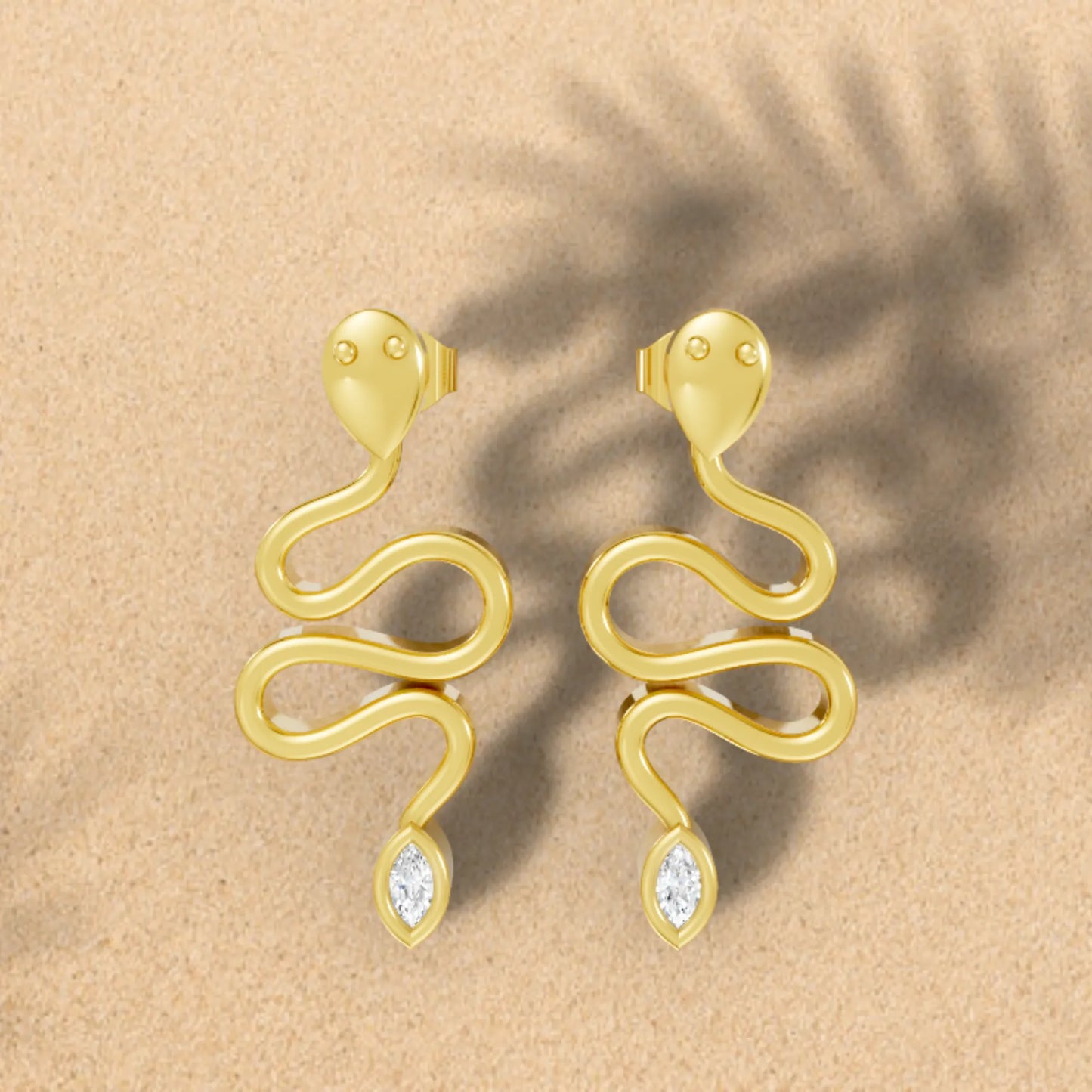 14K Gold Snake Inspired Marquise Diamond Earrings (Bezel Setting)