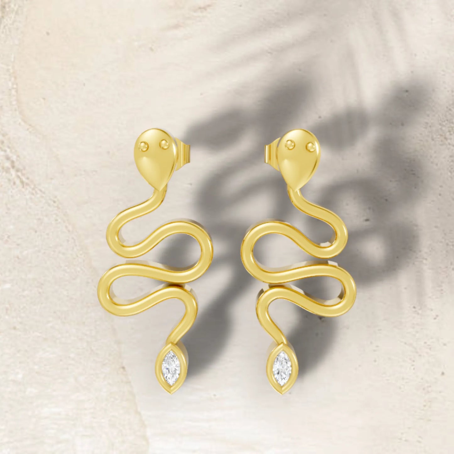14K Gold Snake Inspired Marquise Diamond Earrings (Bezel Setting)