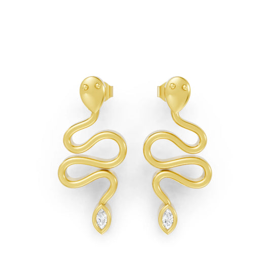 14K Gold Snake Inspired Marquise Diamond Earrings (Bezel Setting)
