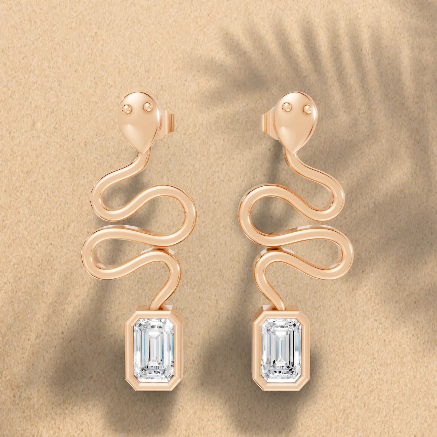 14K Gold Snake-Inspired Emerald Diamond Stud Earrings (Bezel Setting)