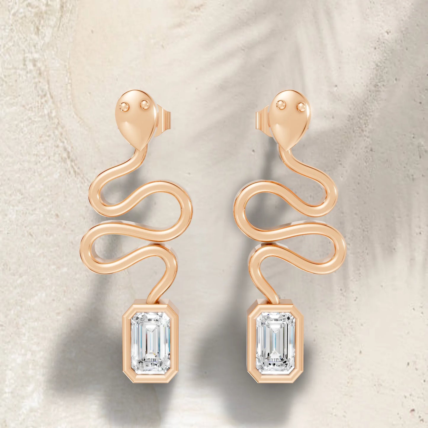 14K Gold Snake-Inspired Emerald Diamond Stud Earrings (Bezel Setting)