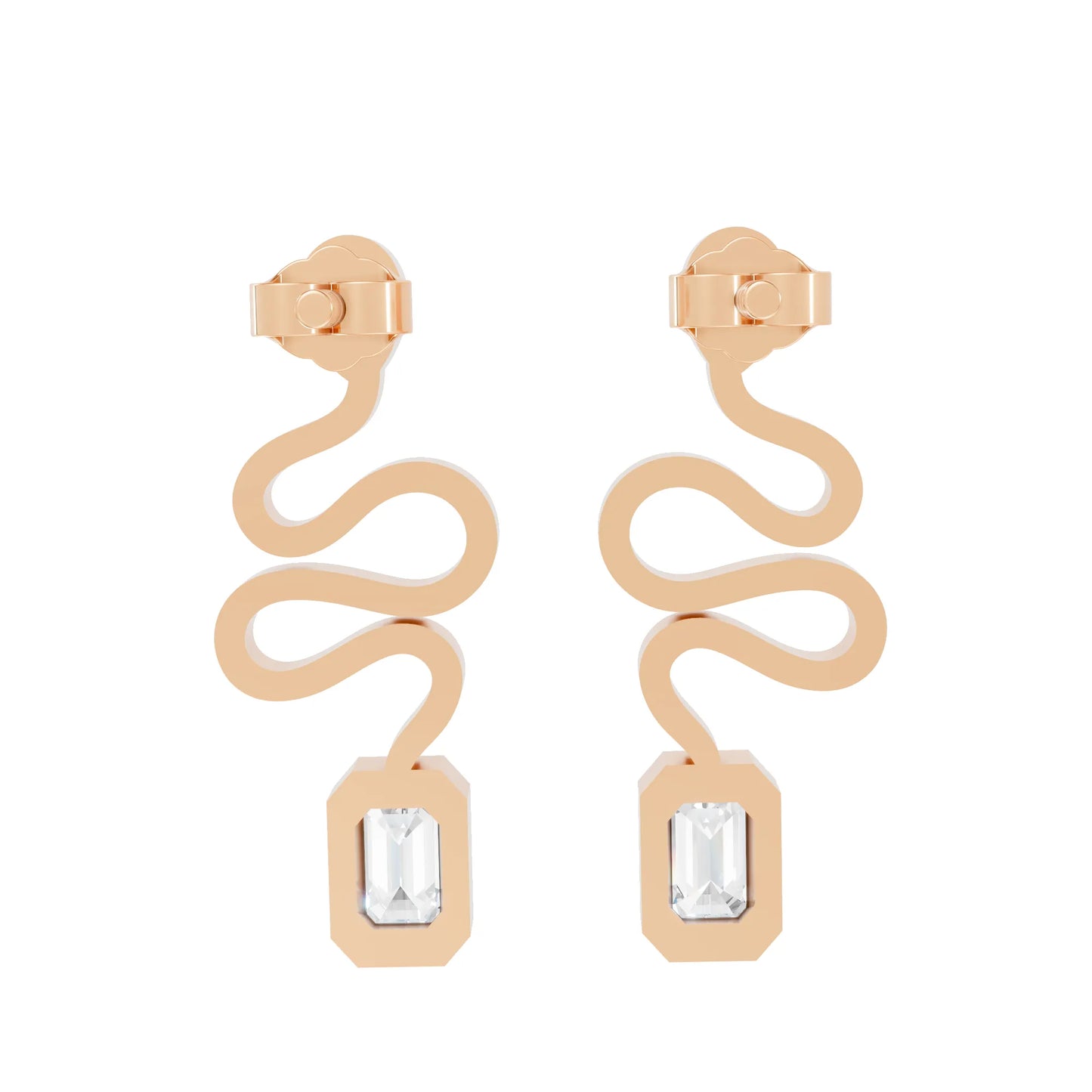 14K Gold Snake-Inspired Emerald Diamond Stud Earrings (Bezel Setting)
