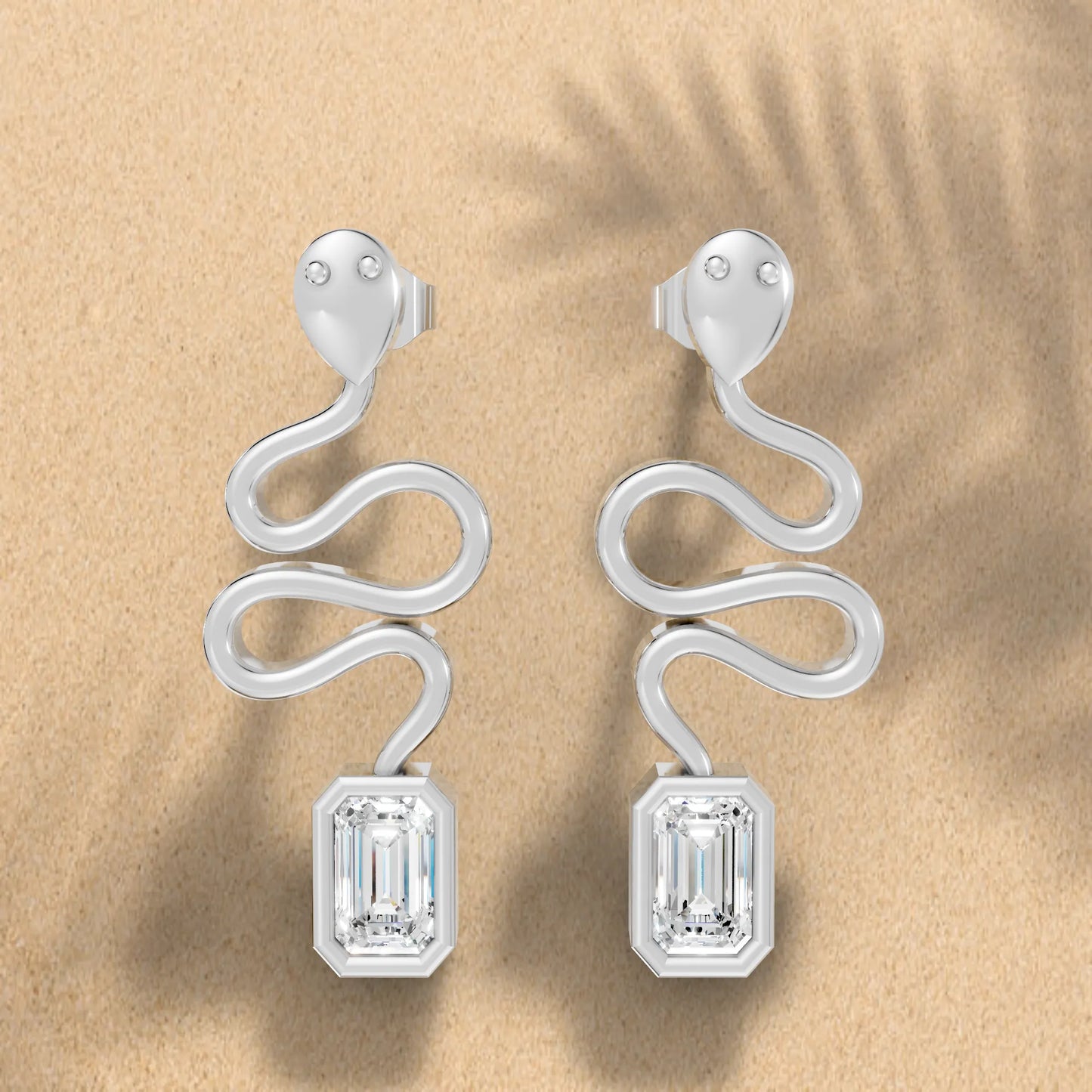 14K Gold Snake-Inspired Emerald Diamond Stud Earrings (Bezel Setting)