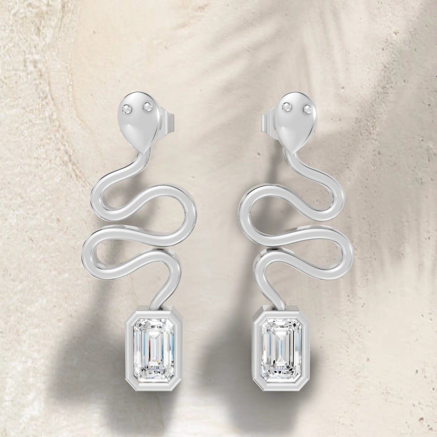 14K Gold Snake-Inspired Emerald Diamond Stud Earrings (Bezel Setting)