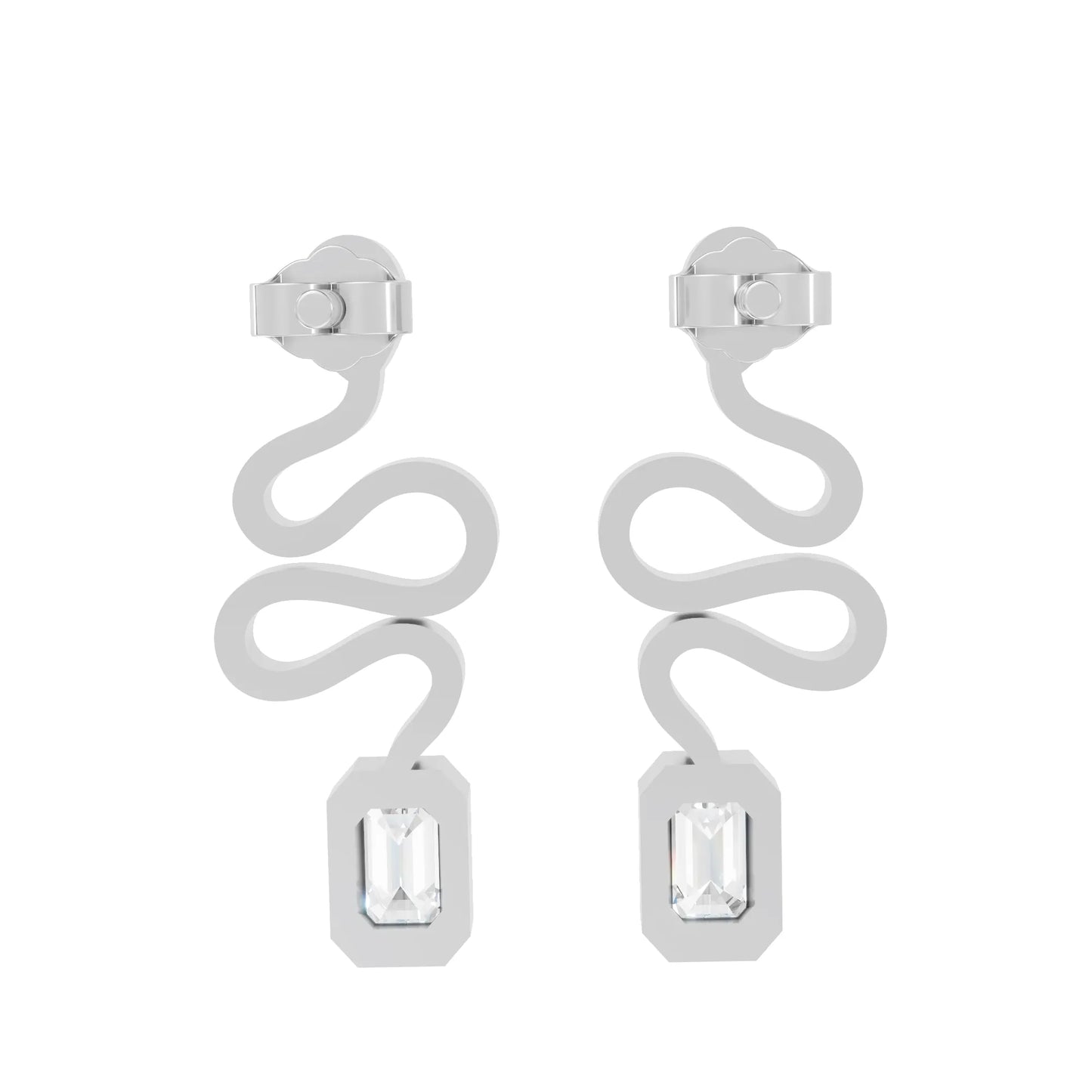 14K Gold Snake-Inspired Emerald Diamond Stud Earrings (Bezel Setting)