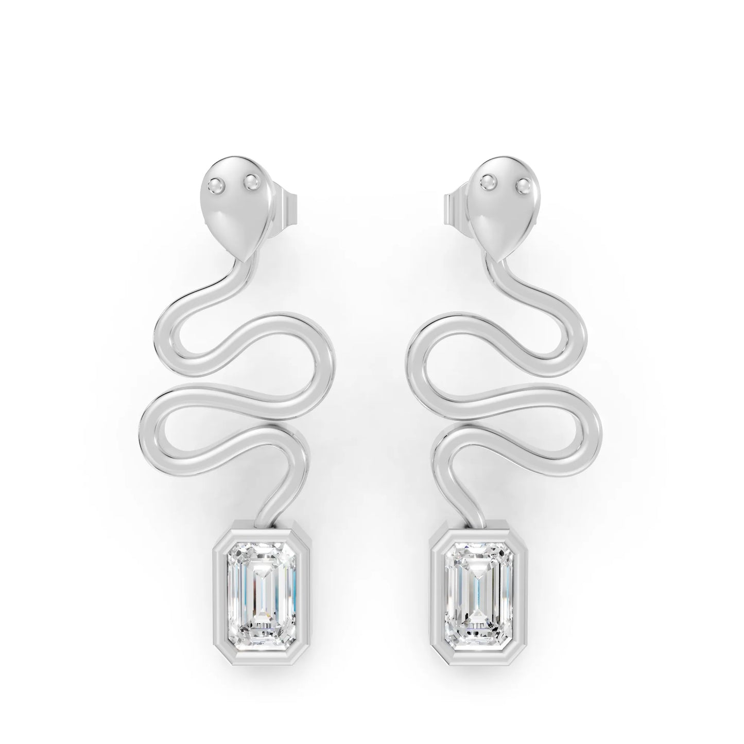 14K Gold Snake-Inspired Emerald Diamond Stud Earrings (Bezel Setting)