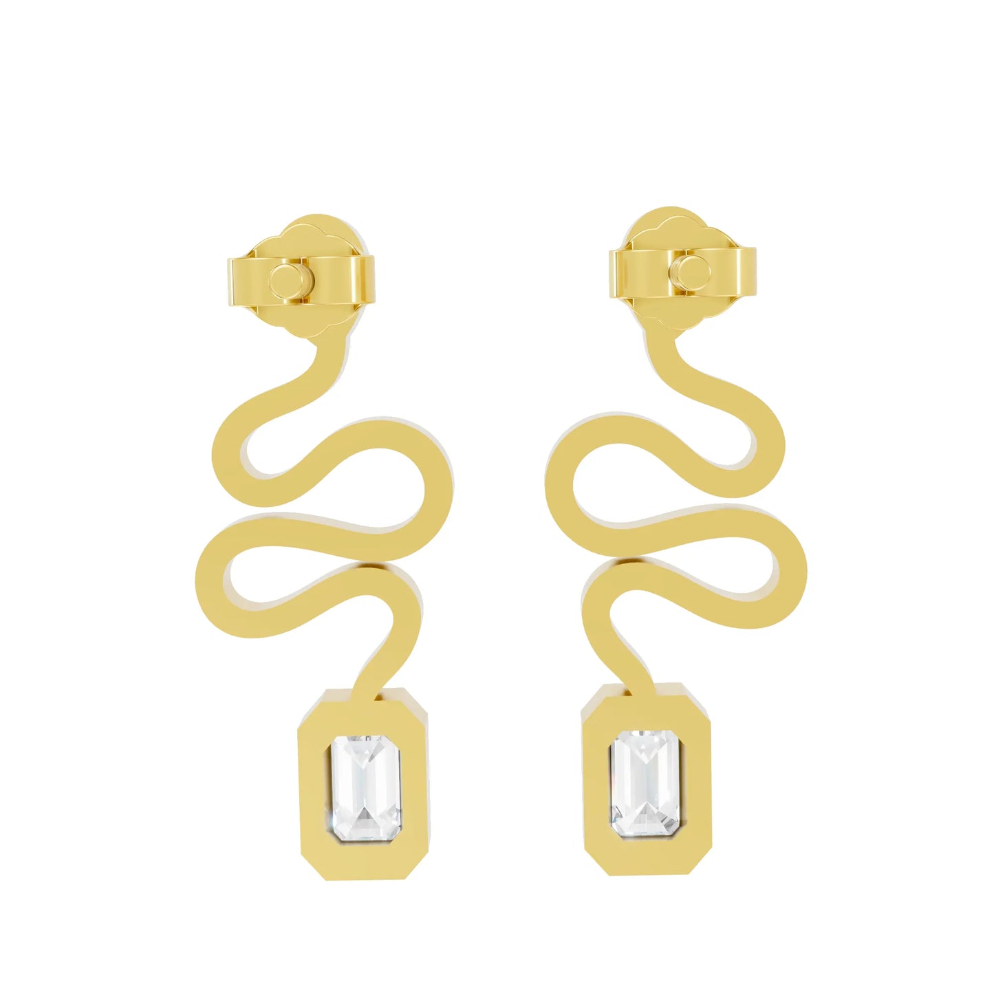 14K Gold Snake-Inspired Emerald Diamond Stud Earrings (Bezel Setting)