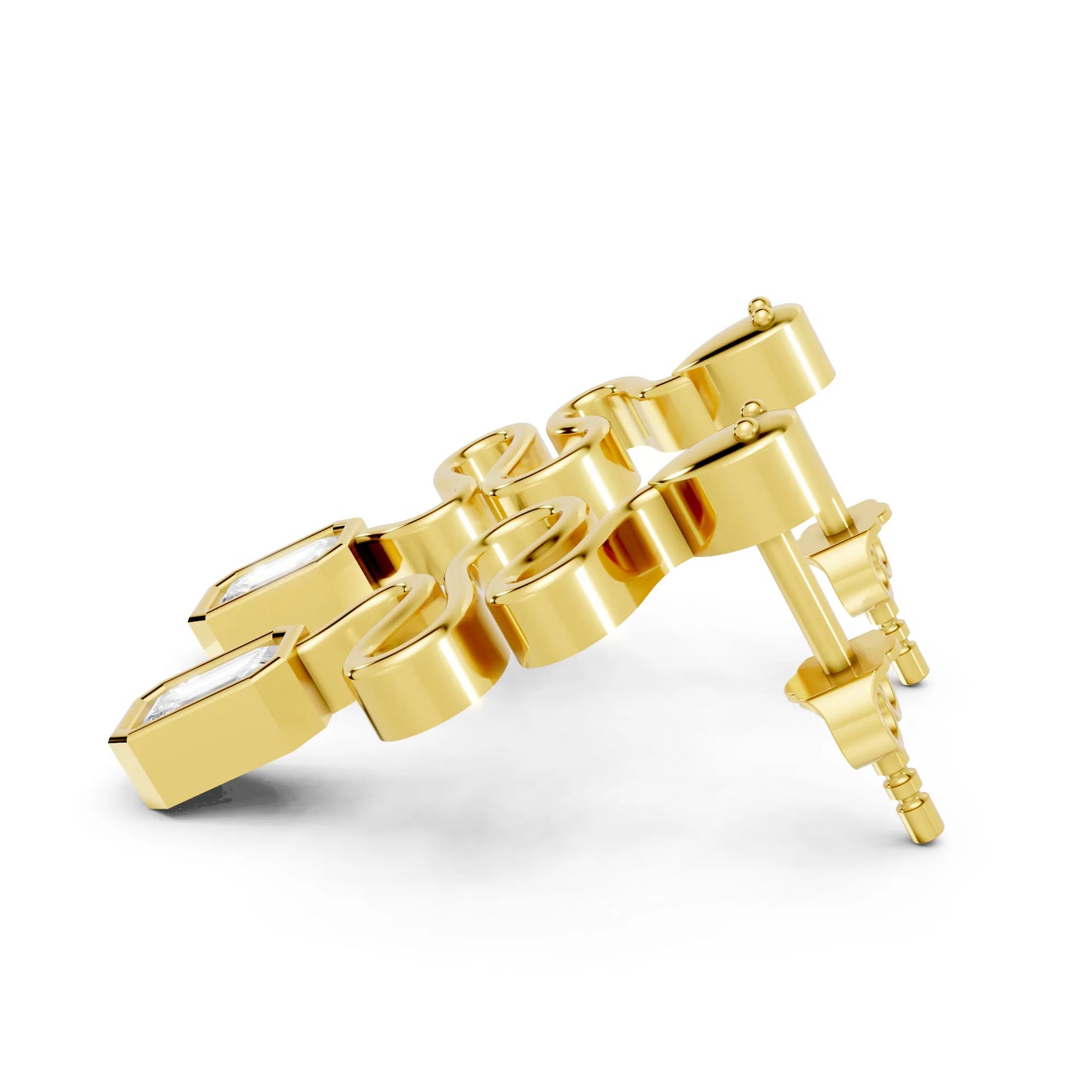 14K Gold Snake-Inspired Emerald Diamond Stud Earrings (Bezel Setting)