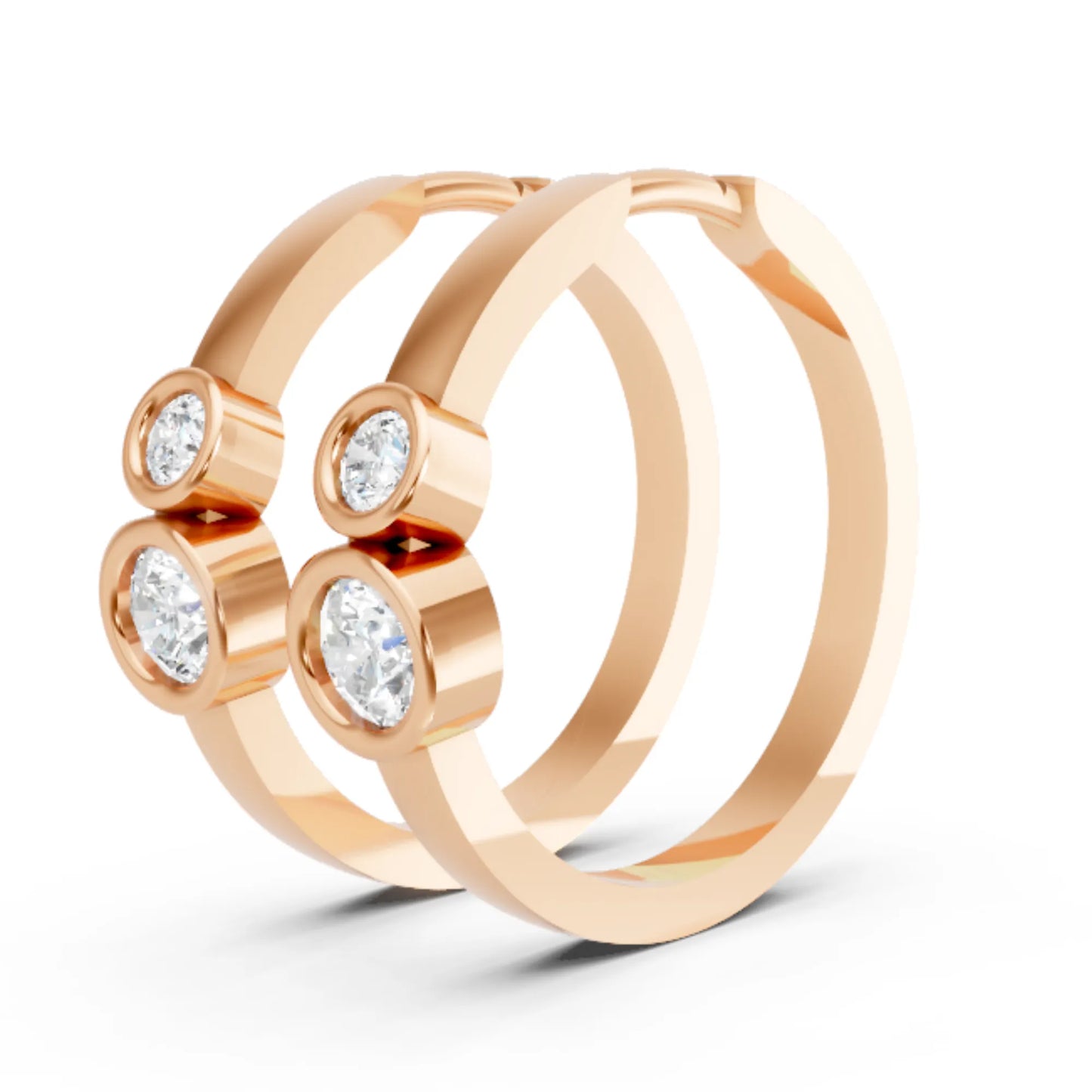 14K Gold Gold Round Cut Twin Diamond Minimalist Bezel Hoop Earring