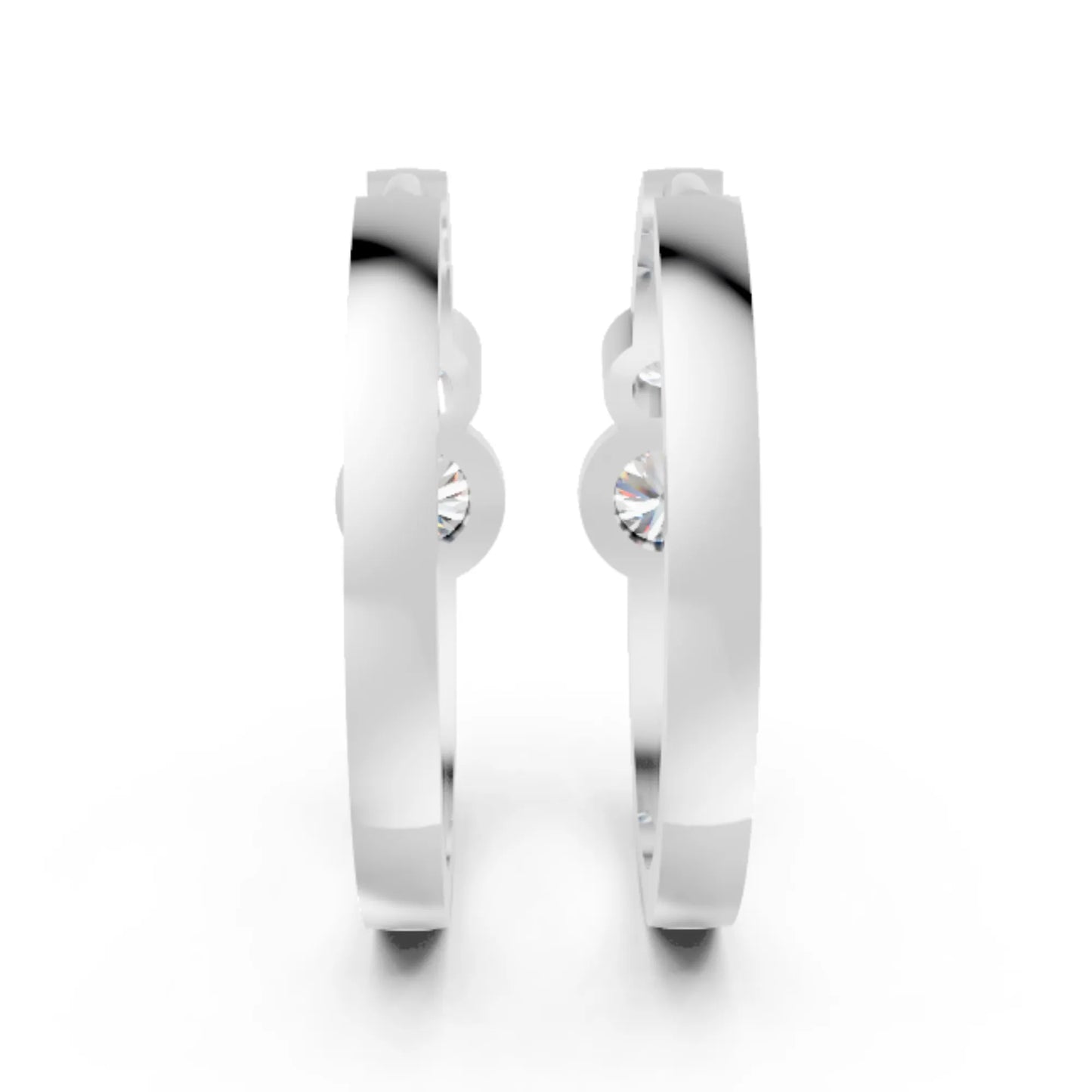 14K Gold Gold Round Cut Twin Diamond Minimalist Bezel Hoop Earring