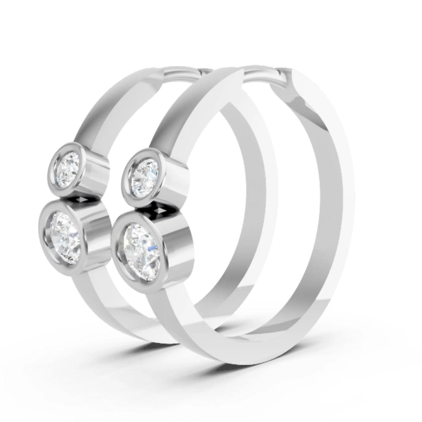 14K Gold Gold Round Cut Twin Diamond Minimalist Bezel Hoop Earring