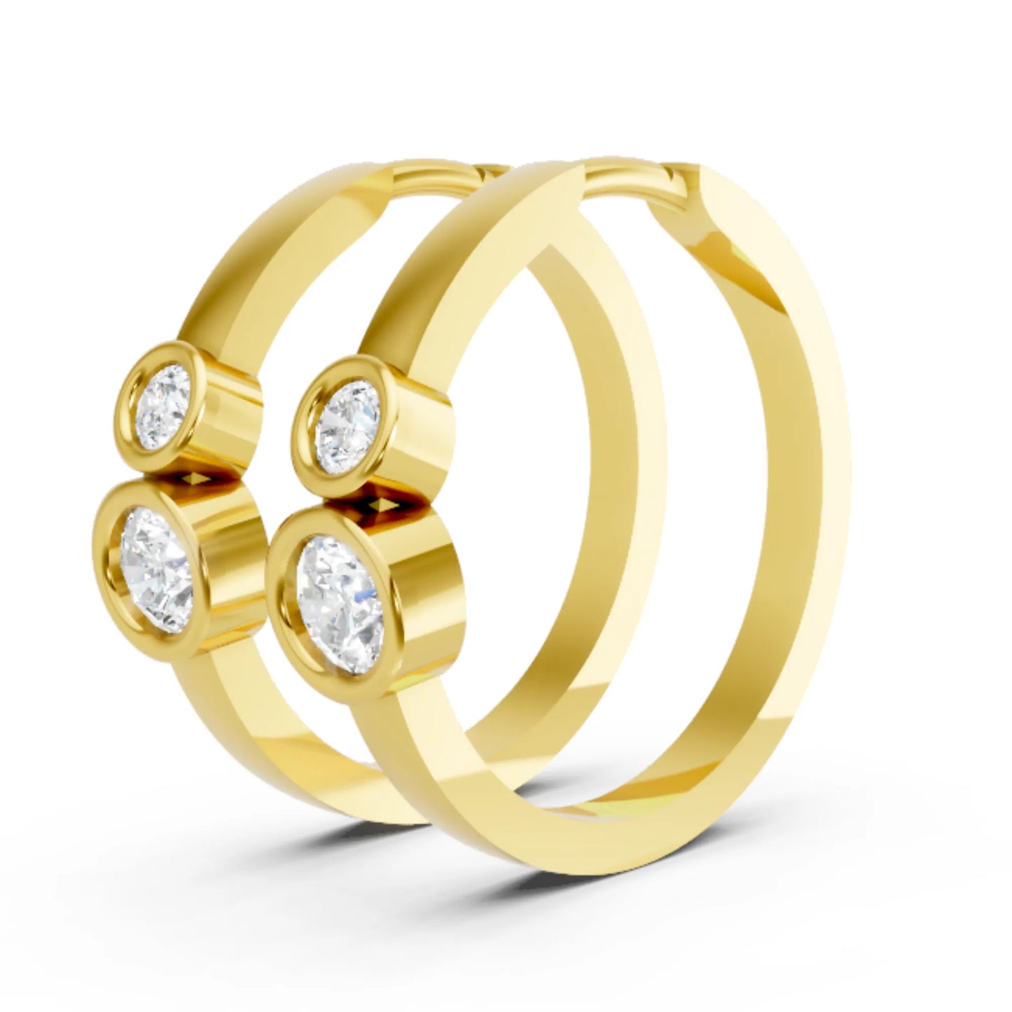 14K Gold Gold Round Cut Twin Diamond Minimalist Bezel Hoop Earring