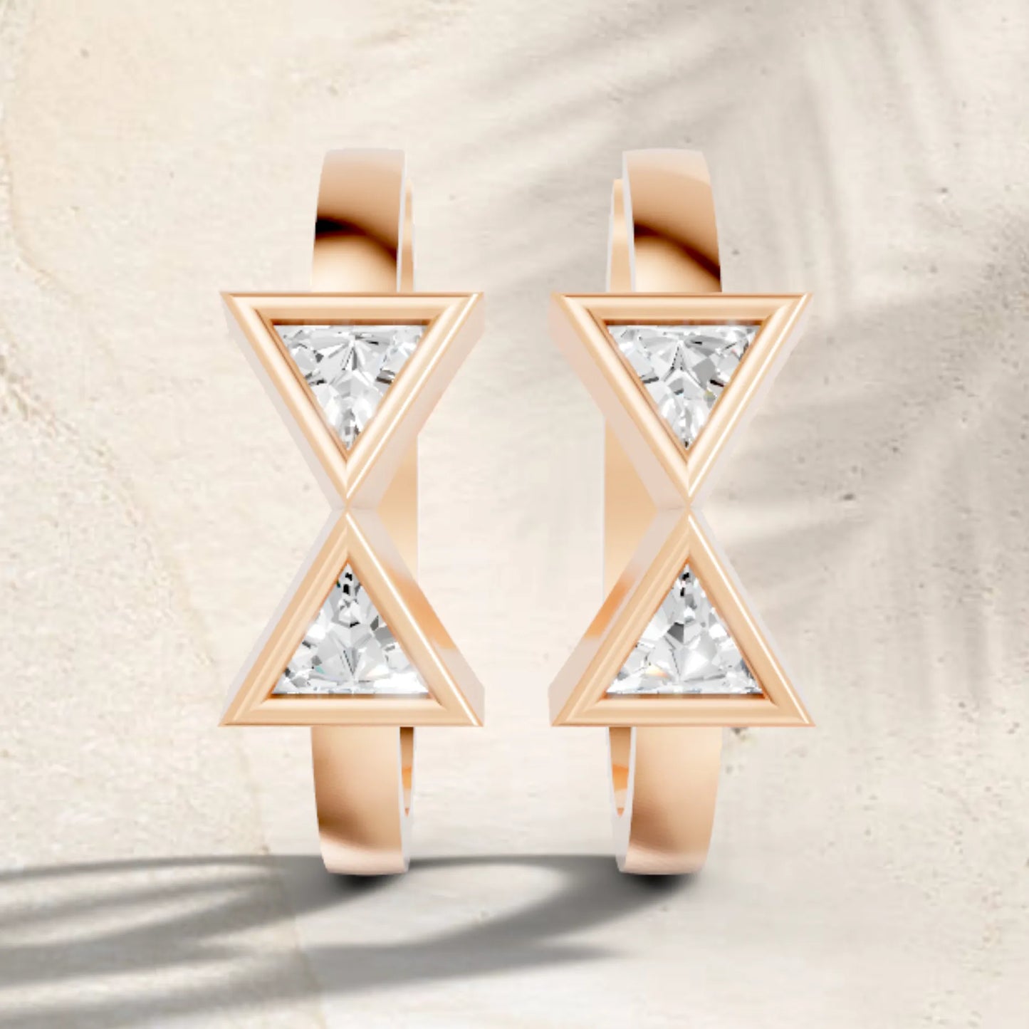 14K Gold Triangle Cut Twin Diamond Minimalist Bezel Hoop Earring