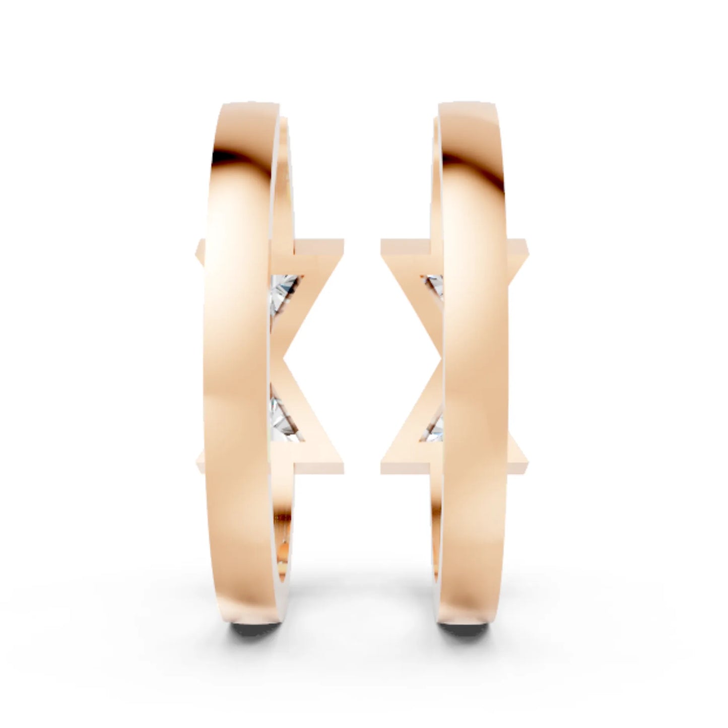 14K Gold Triangle Cut Twin Diamond Minimalist Bezel Hoop Earring