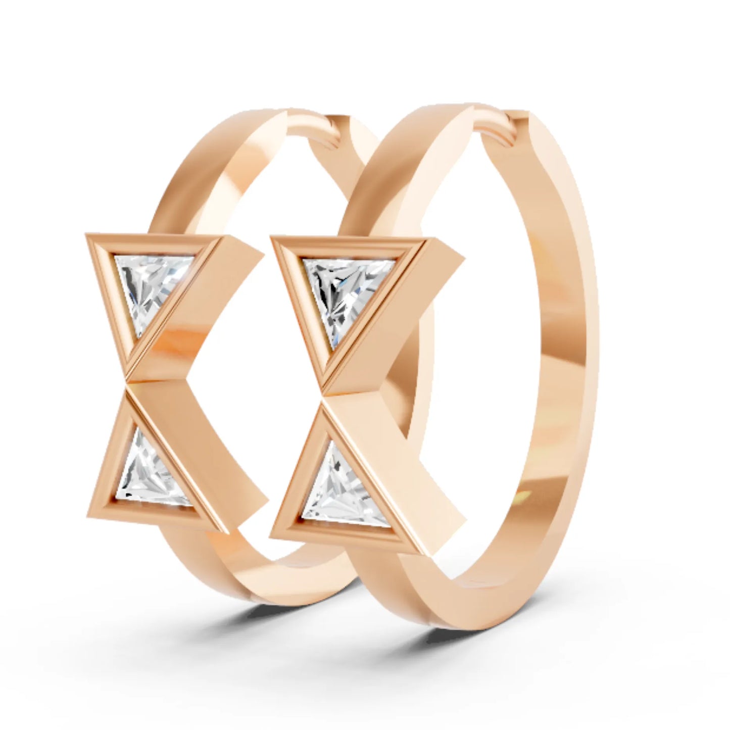 14K Gold Triangle Cut Twin Diamond Minimalist Bezel Hoop Earring
