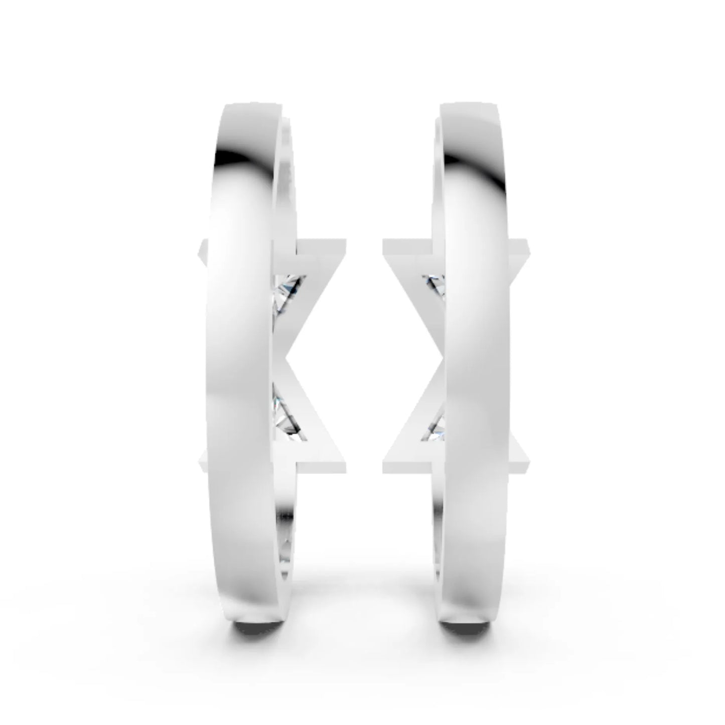 14K Gold Triangle Cut Twin Diamond Minimalist Bezel Hoop Earring