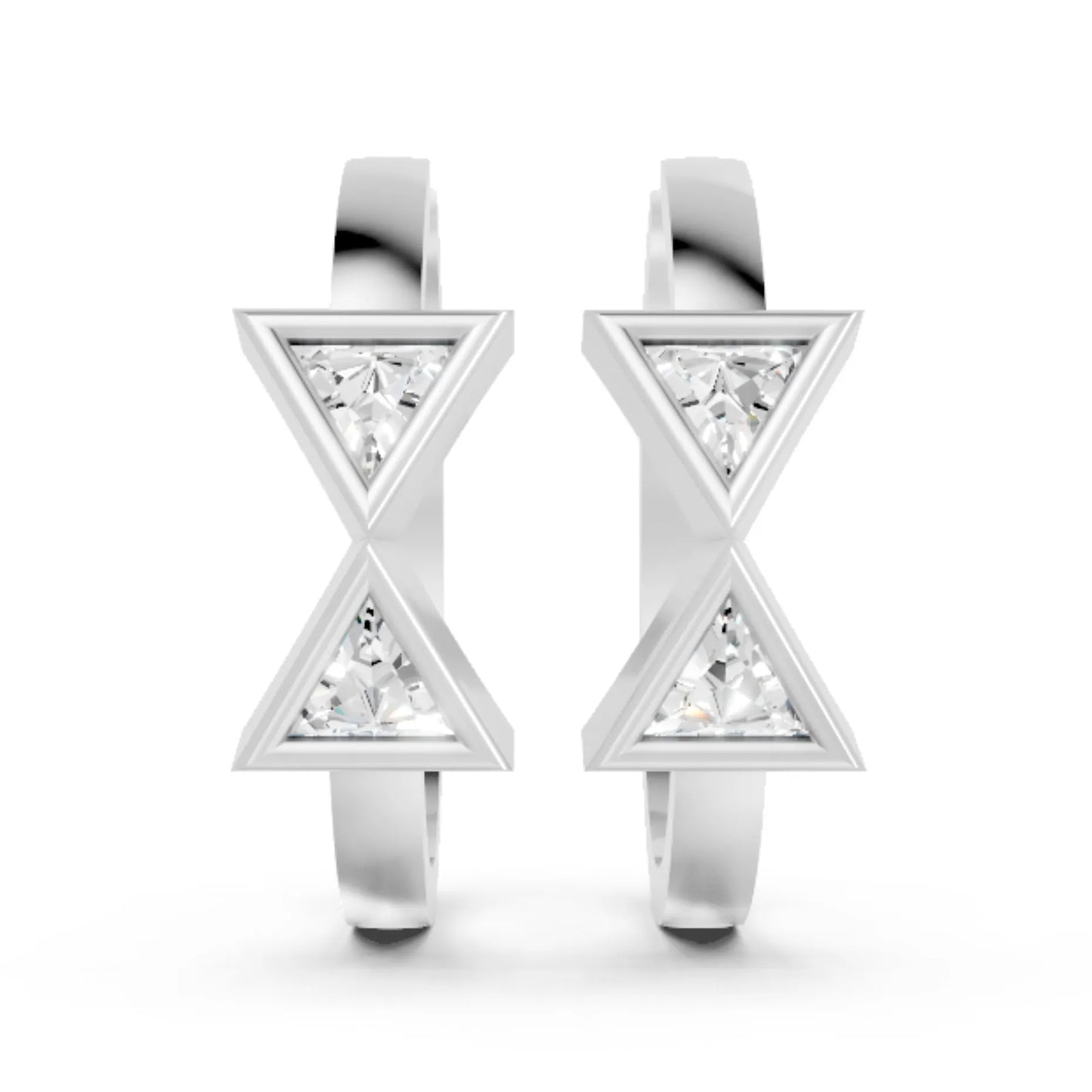 14K Gold Triangle Cut Twin Diamond Minimalist Bezel Hoop Earring
