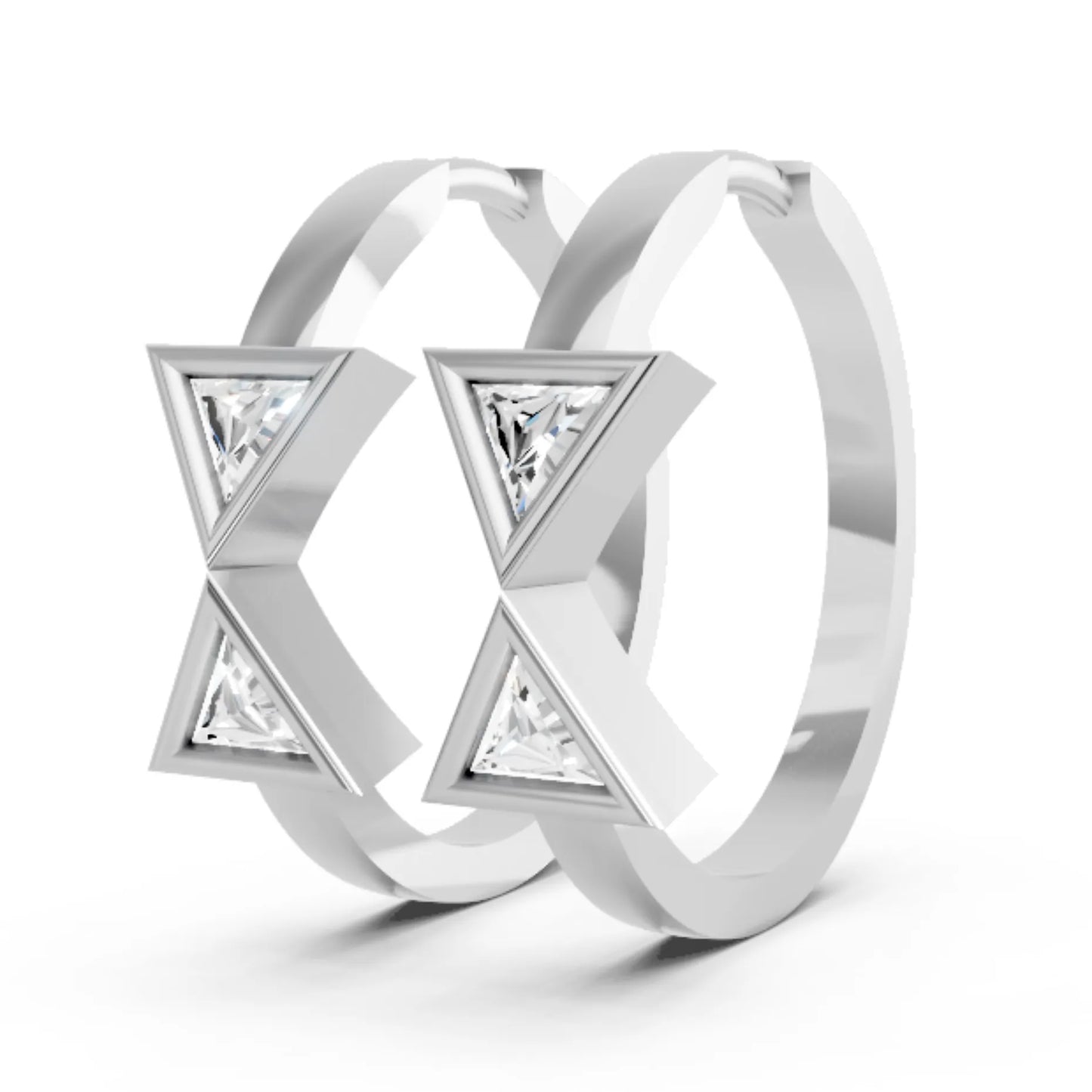 14K Gold Triangle Cut Twin Diamond Minimalist Bezel Hoop Earring