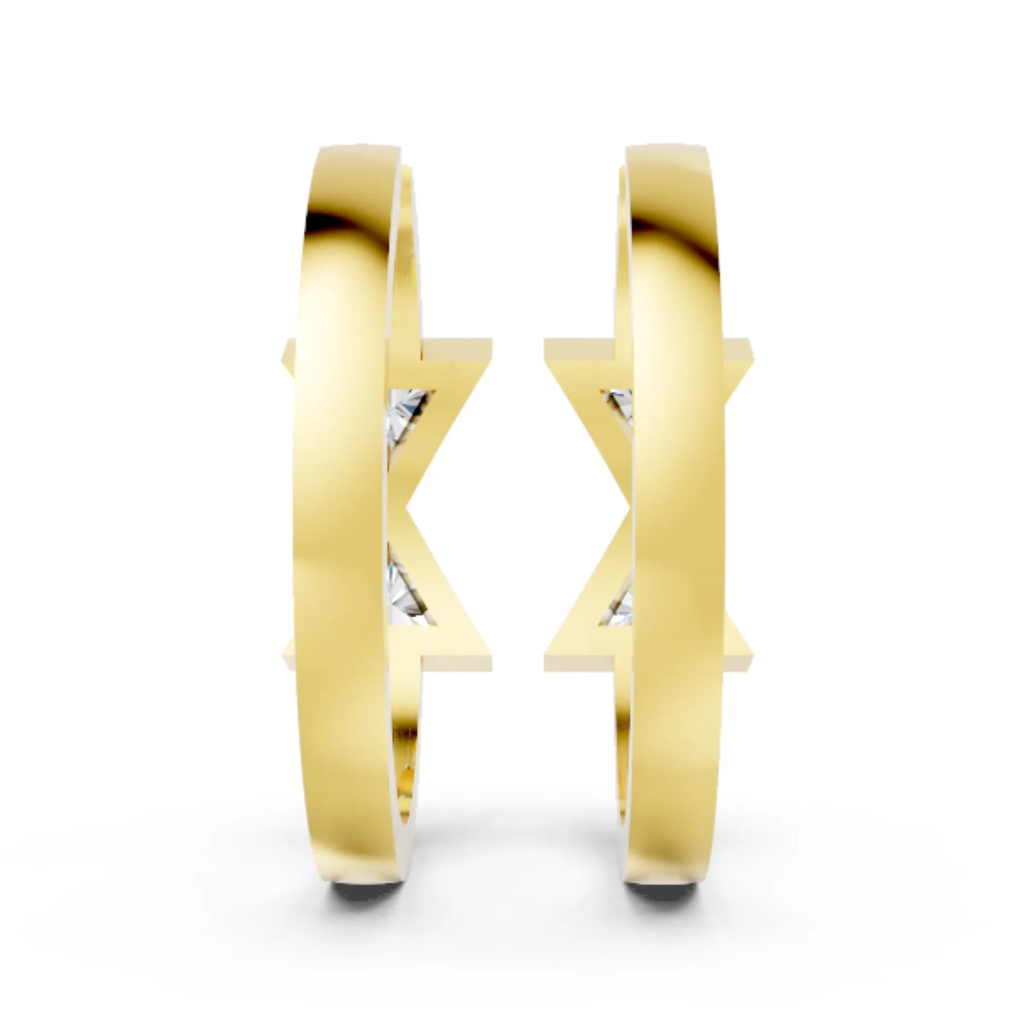 14K Gold Triangle Cut Twin Diamond Minimalist Bezel Hoop Earring