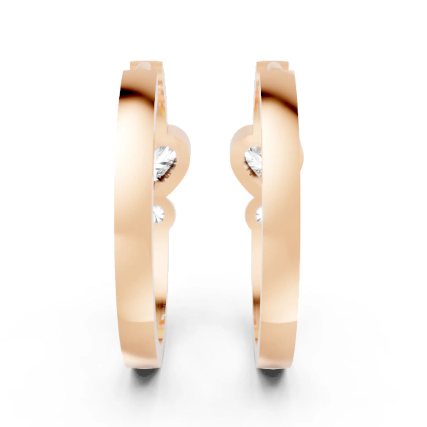 14K Gold Round & Heart Cut Diamond Dual bezel Hoop Earring