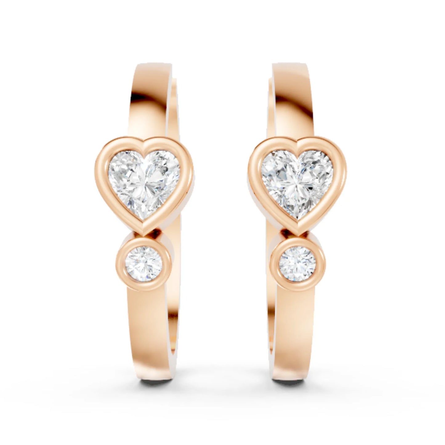 14K Gold Round & Heart Cut Diamond Dual bezel Hoop Earring