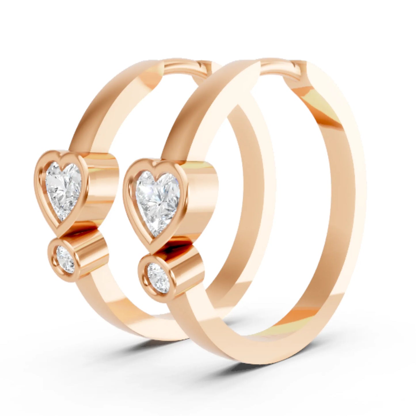 14K Gold Round & Heart Cut Diamond Dual bezel Hoop Earring