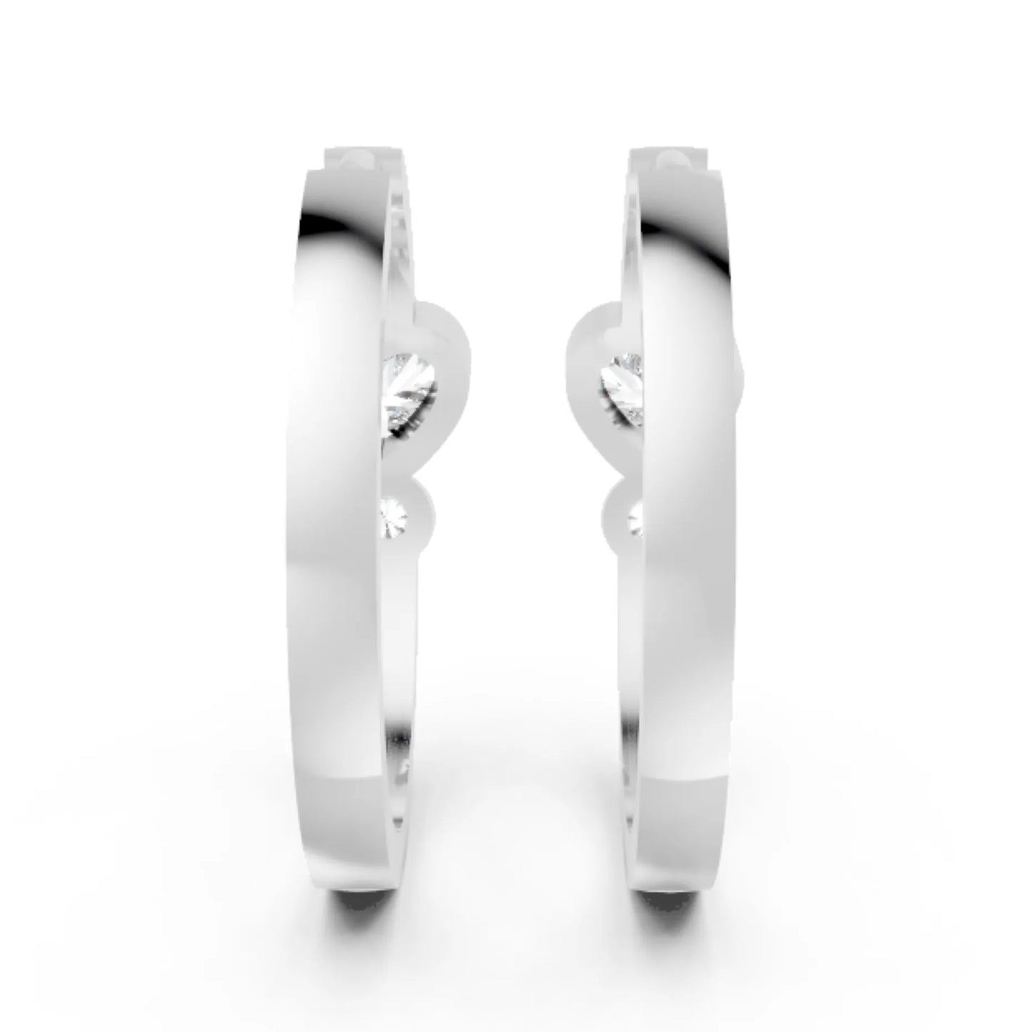 14K Gold Round & Heart Cut Diamond Dual bezel Hoop Earring