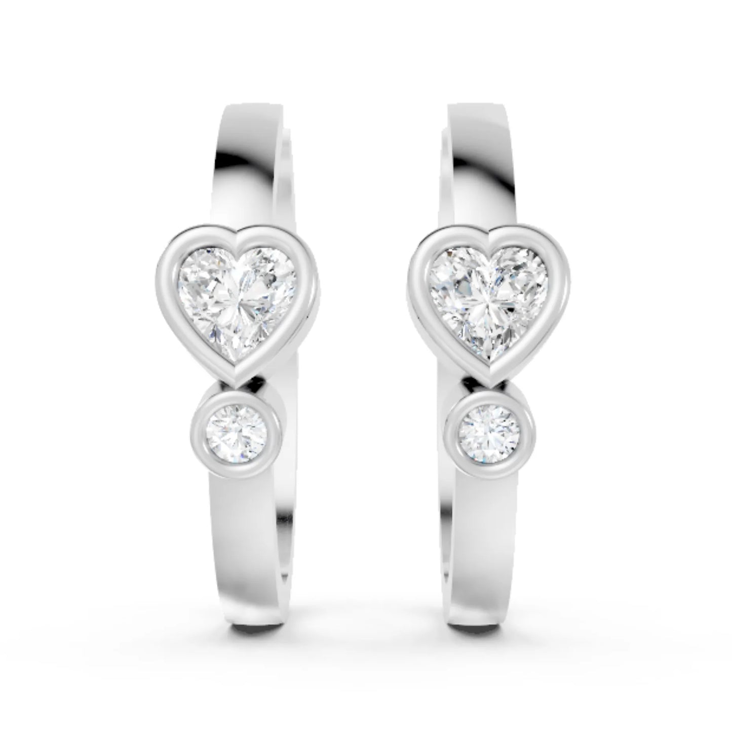 14K Gold Round & Heart Cut Diamond Dual bezel Hoop Earring