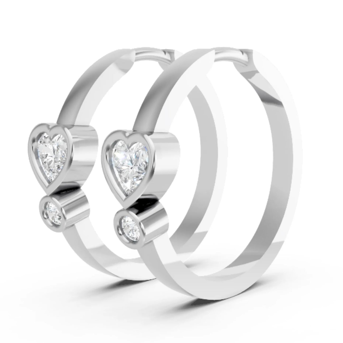 14K Gold Round & Heart Cut Diamond Dual bezel Hoop Earring