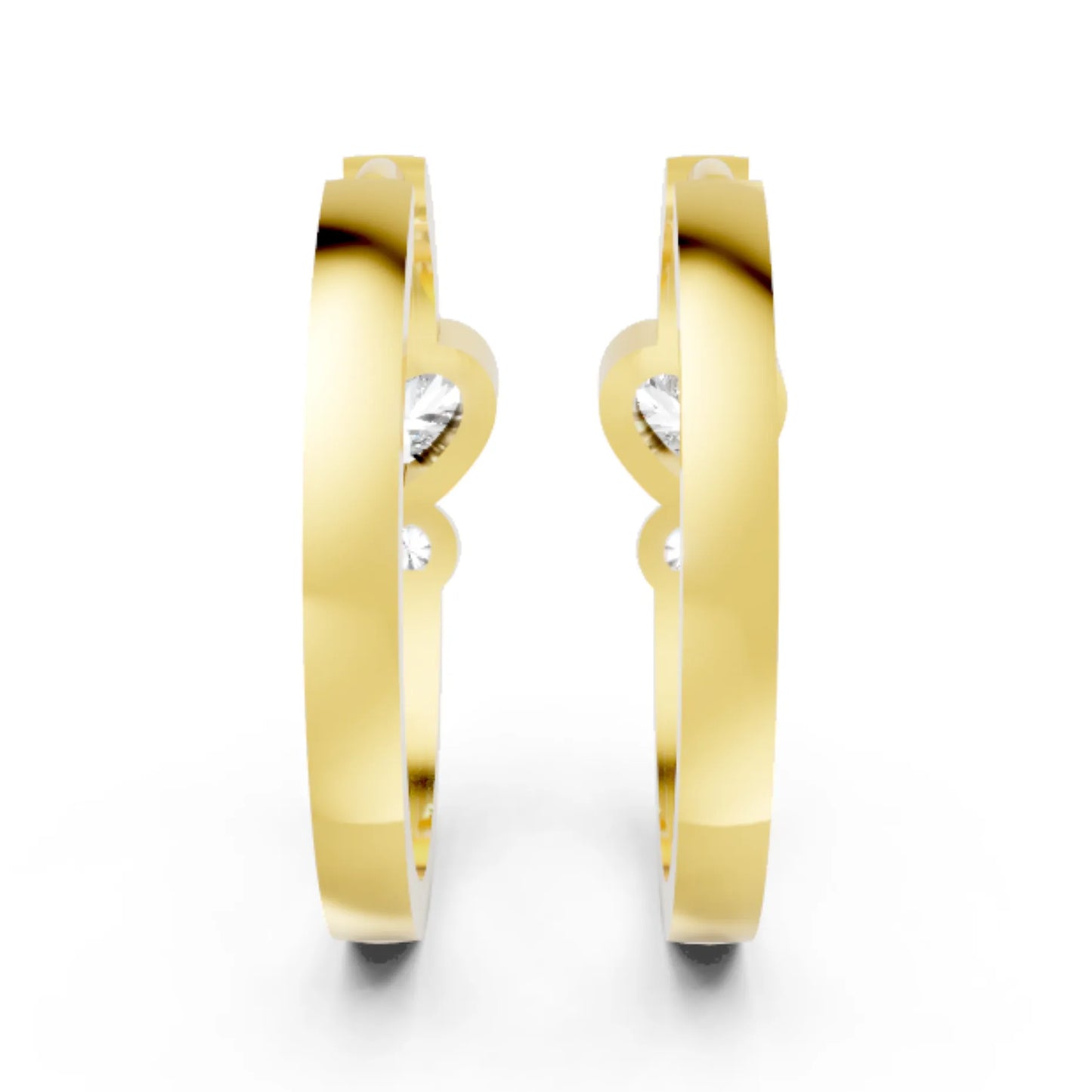 14K Gold Round & Heart Cut Diamond Dual bezel Hoop Earring