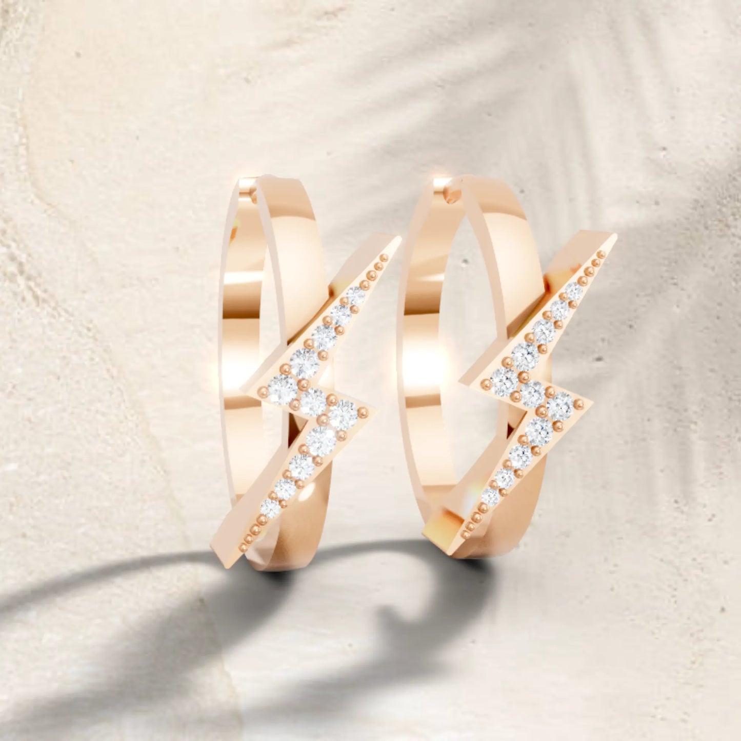 14K Gold Round Cut Diamond Sparkle Bolt Hoop Earring