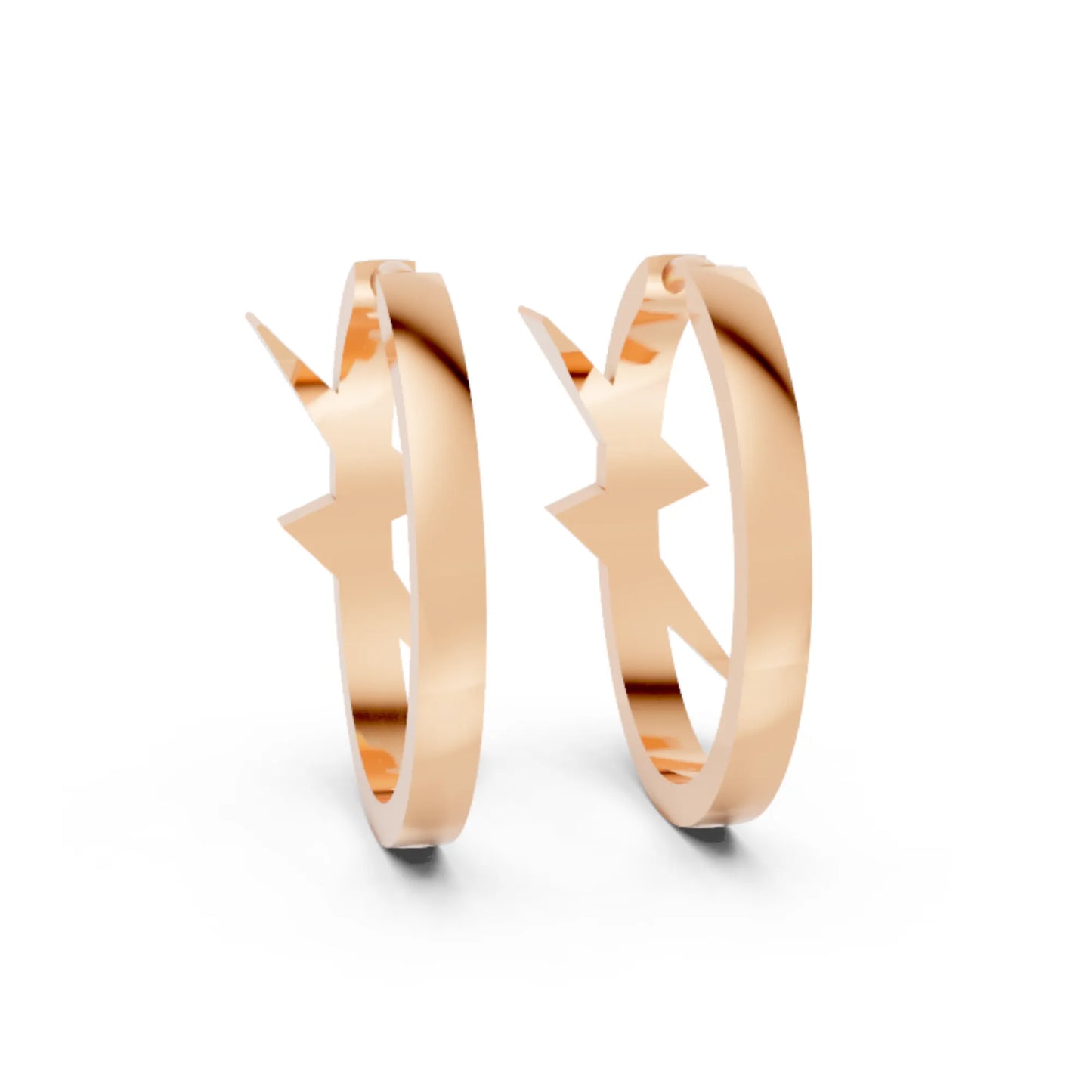 14K Gold Round Cut Diamond Sparkle Bolt Hoop Earring