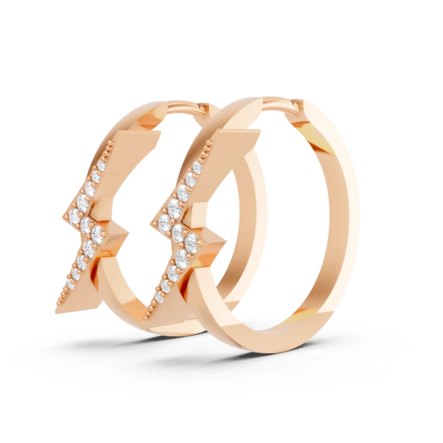 14K Gold Round Cut Diamond Sparkle Bolt Hoop Earring
