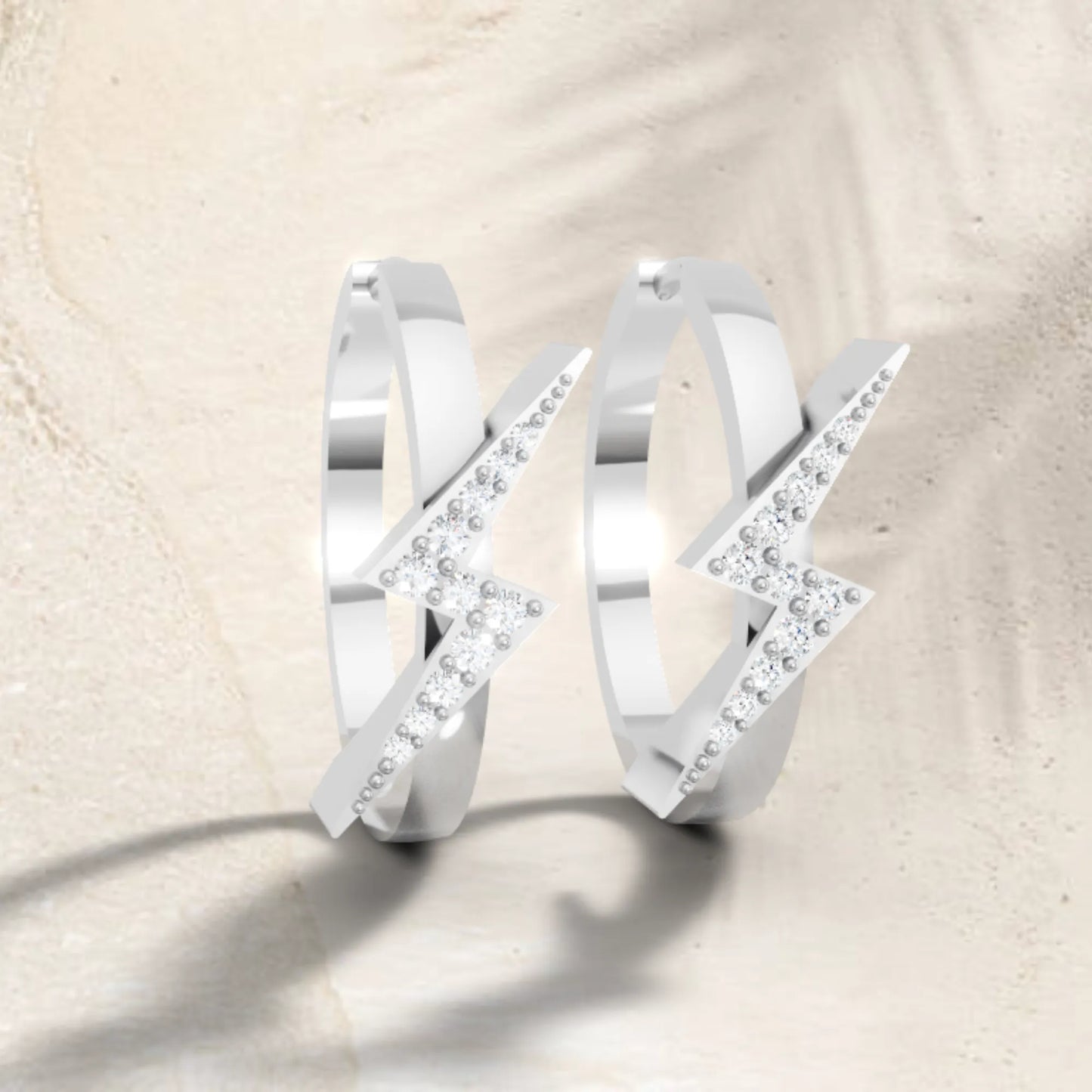 14K Gold Round Cut Diamond Sparkle Bolt Hoop Earring