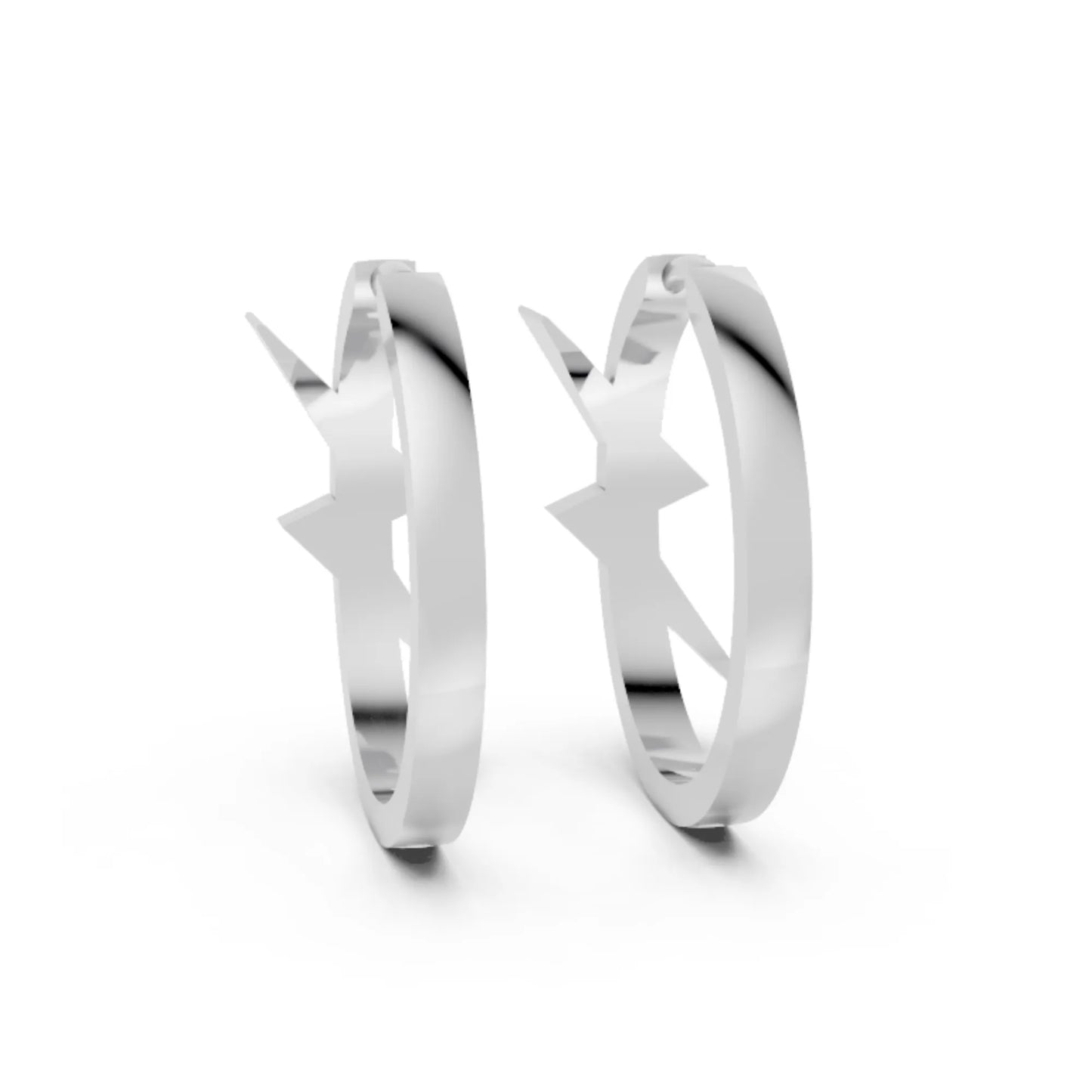 14K Gold Round Cut Diamond Sparkle Bolt Hoop Earring