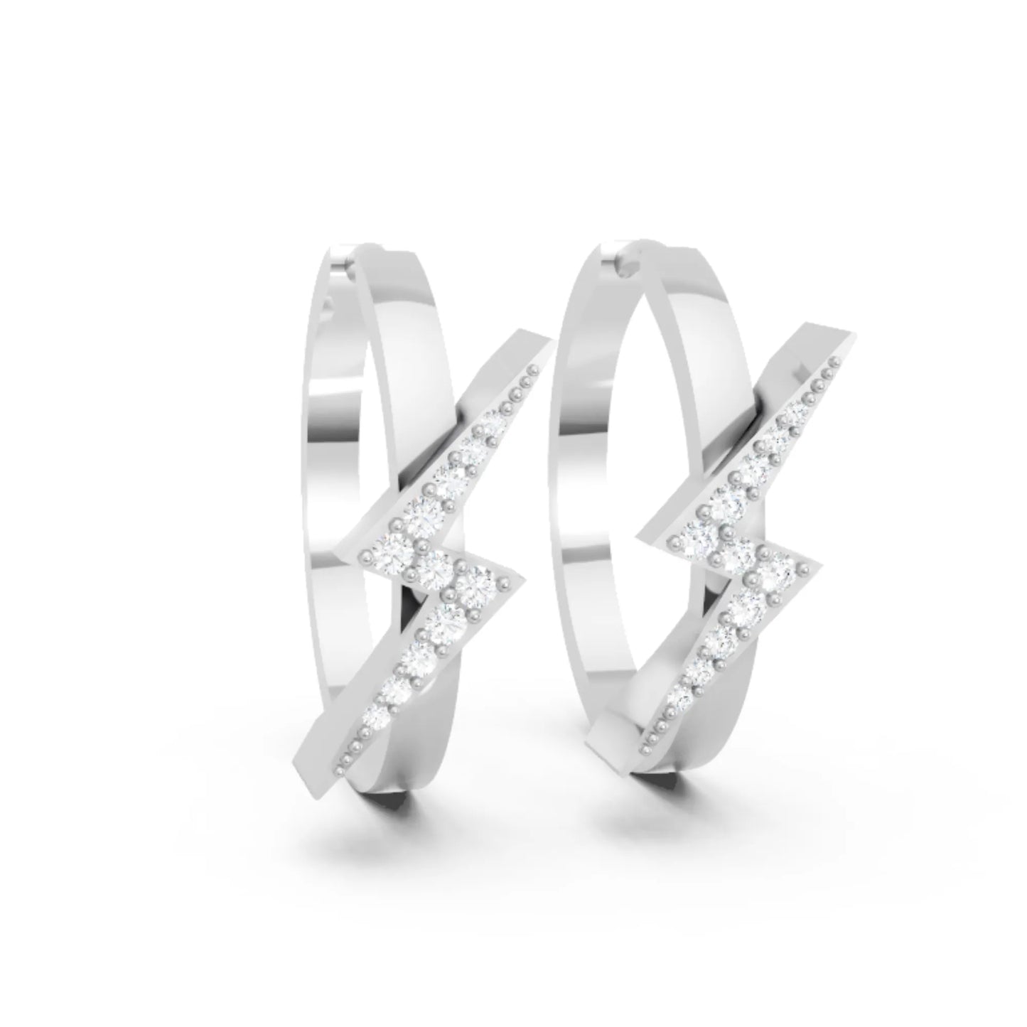 14K Gold Round Cut Diamond Sparkle Bolt Hoop Earring