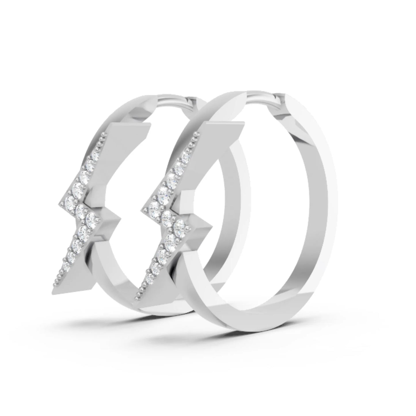 14K Gold Round Cut Diamond Sparkle Bolt Hoop Earring