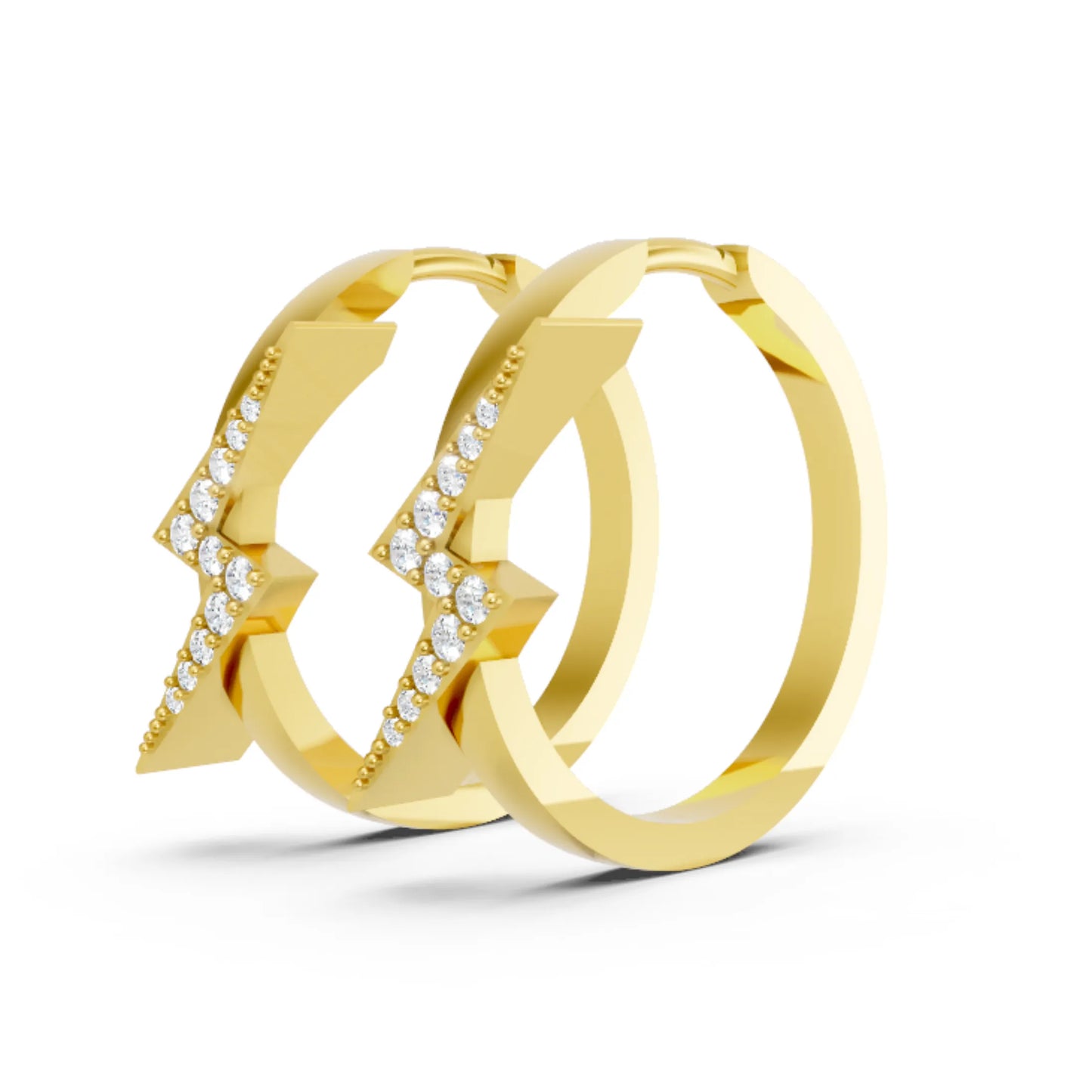 14K Gold Round Cut Diamond Sparkle Bolt Hoop Earring