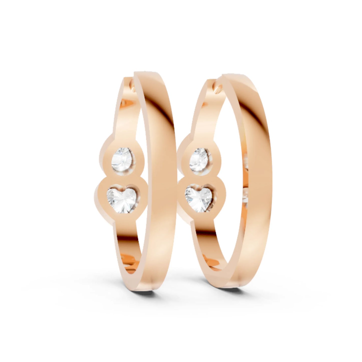 14K Gold Pear & Heart Cut Dual Diamond Dainty Bezel Hoop Earring