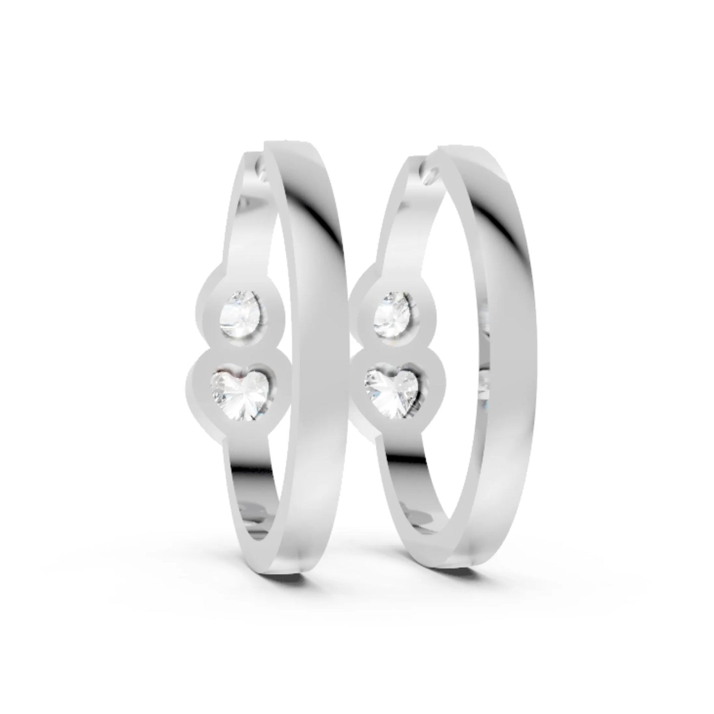 14K Gold Pear & Heart Cut Dual Diamond Dainty Bezel Hoop Earring