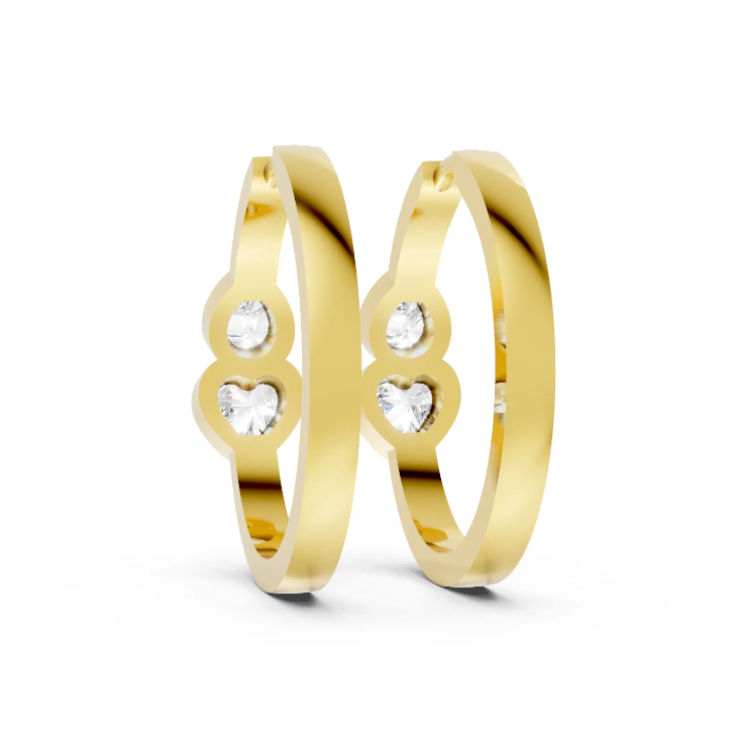 14K Gold Pear & Heart Cut Dual Diamond Dainty Bezel Hoop Earring