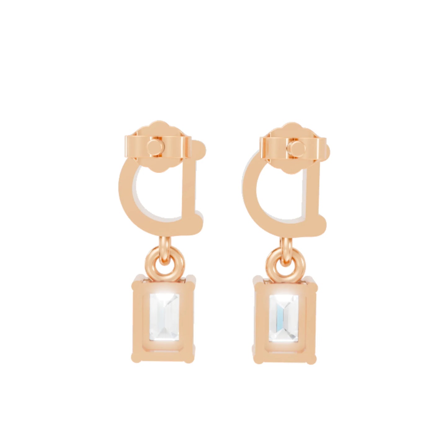 14K Gold Emerald Cut Diamond Personalized Initial with Dangling Stud Earring