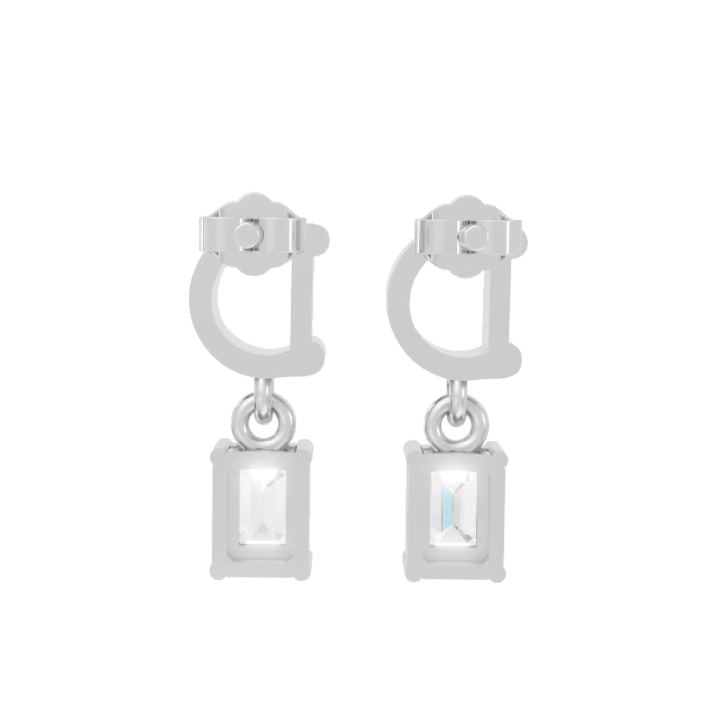 14K Gold Emerald Cut Diamond Personalized Initial with Dangling Stud Earring