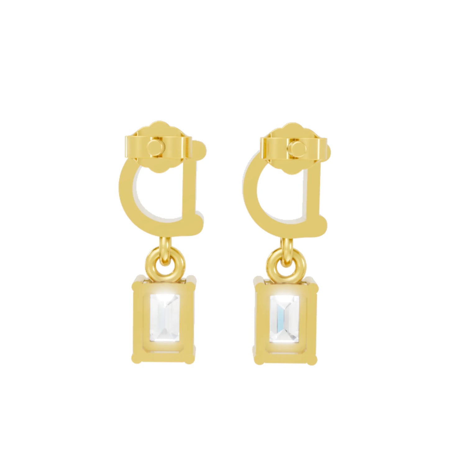 14K Gold Emerald Cut Diamond Personalized Initial with Dangling Stud Earring