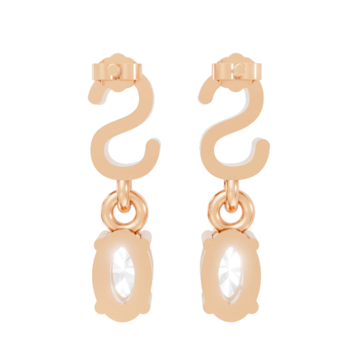 14K Gold Oval Cut Diamond Personalized Initial with Dangling Stud Earring