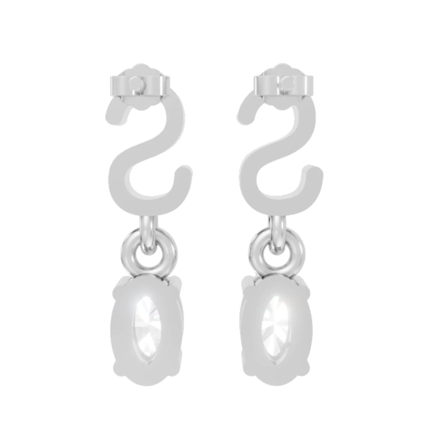14K Gold Oval Cut Diamond Personalized Initial with Dangling Stud Earring