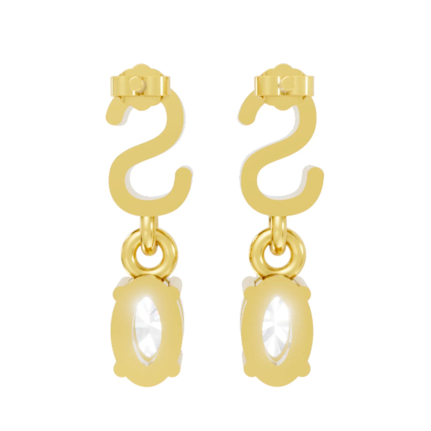 14K Gold Oval Cut Diamond Personalized Initial with Dangling Stud Earring