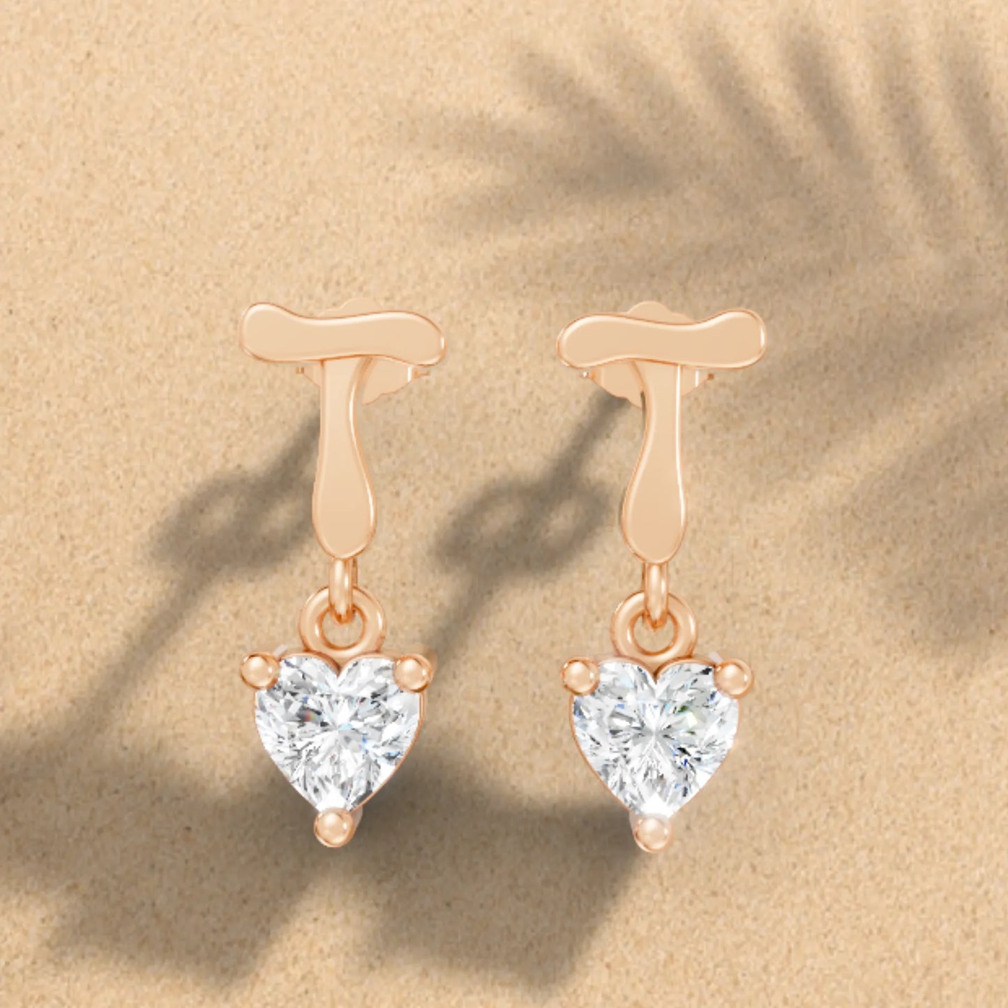 14K Gold Heart Cut Diamond Personalized Initial with Dangling Stud Earring