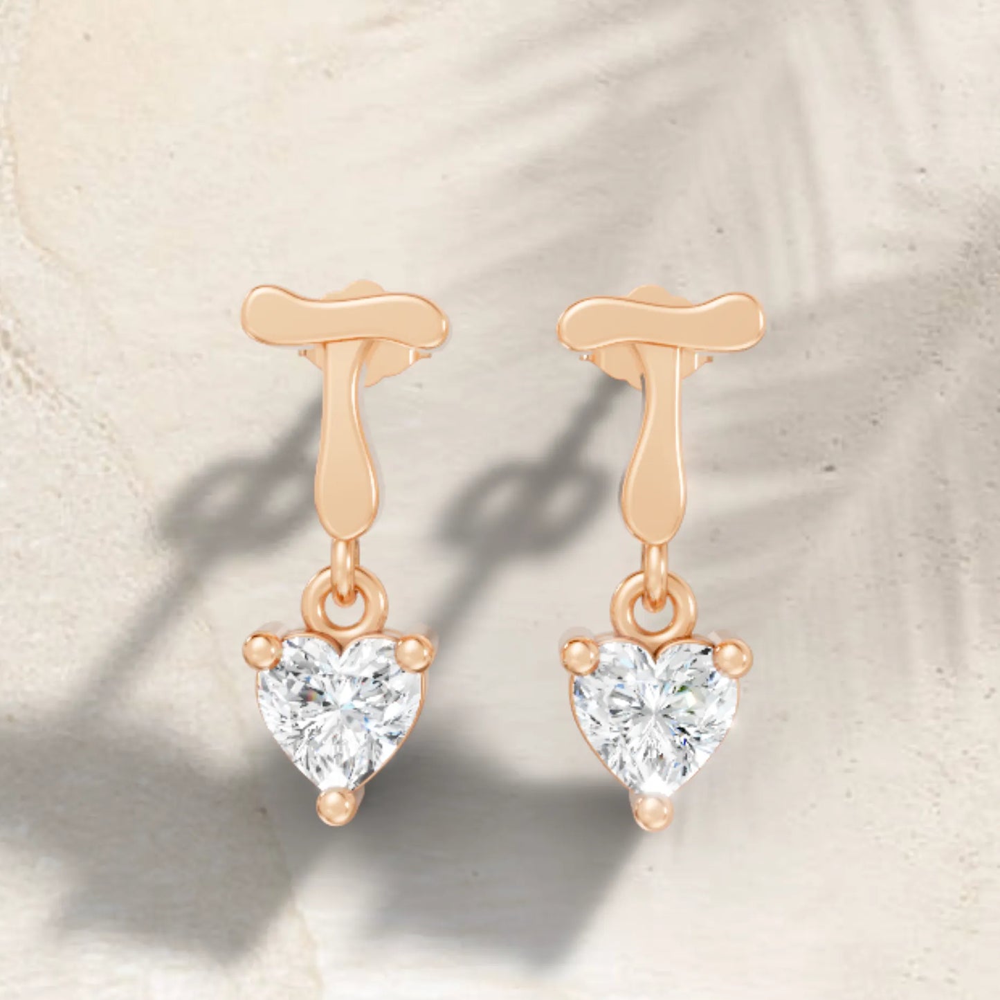 14K Gold Heart Cut Diamond Personalized Initial with Dangling Stud Earring