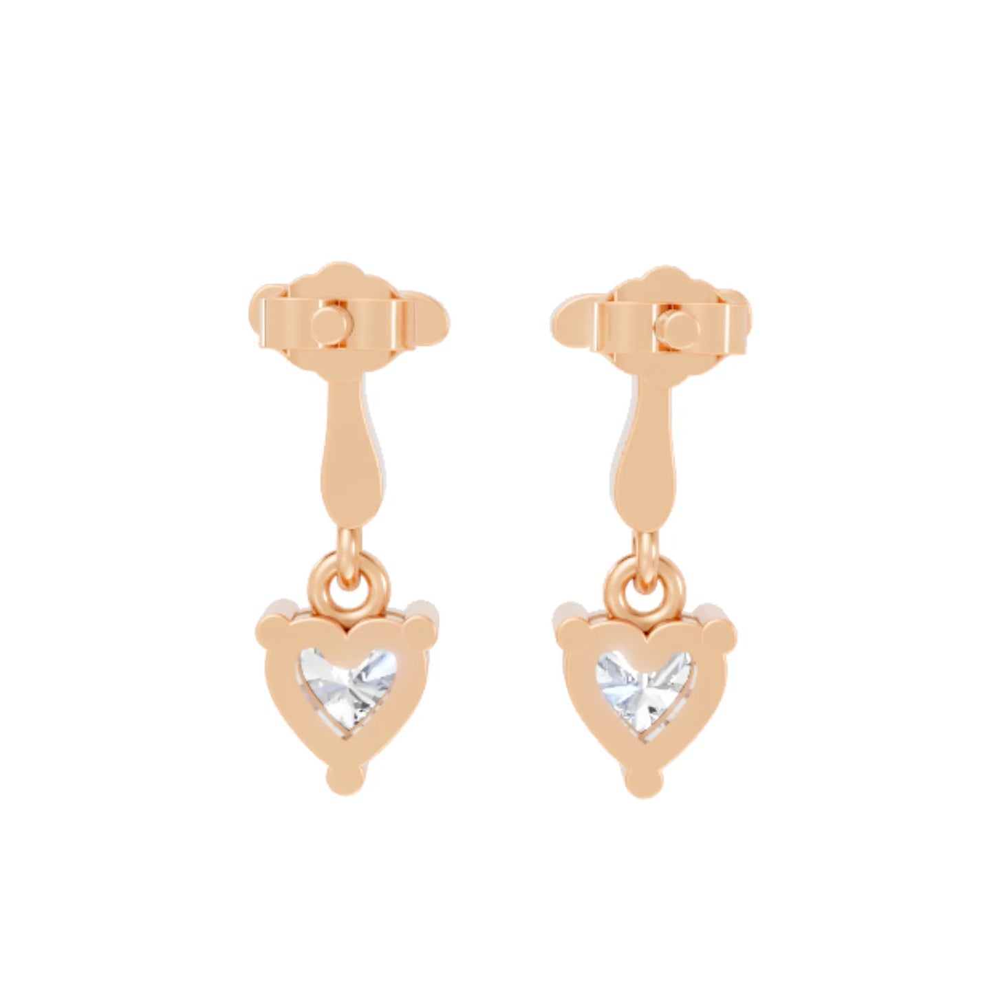 14K Gold Heart Cut Diamond Personalized Initial with Dangling Stud Earring